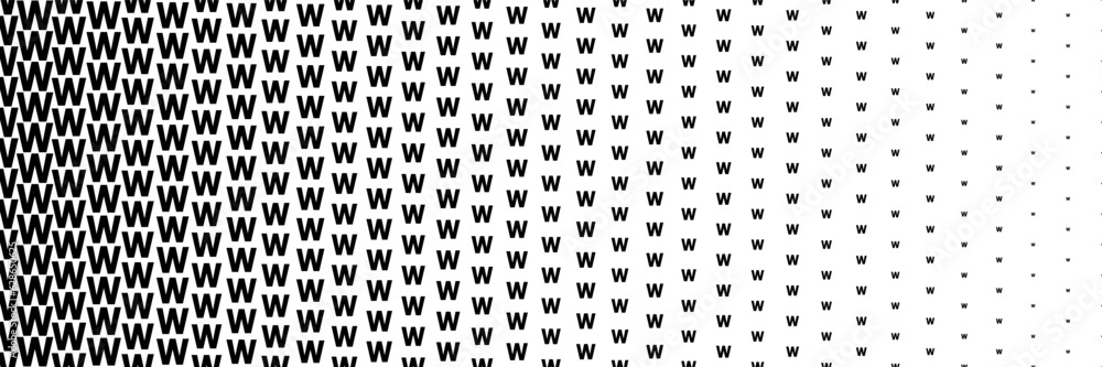 horizontal black halftone of capital letter W design for pattern and background. horizontal black halftone of capital letter W design for pattern and background.