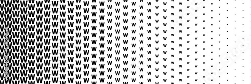 horizontal black halftone of capital letter W design for pattern and background.