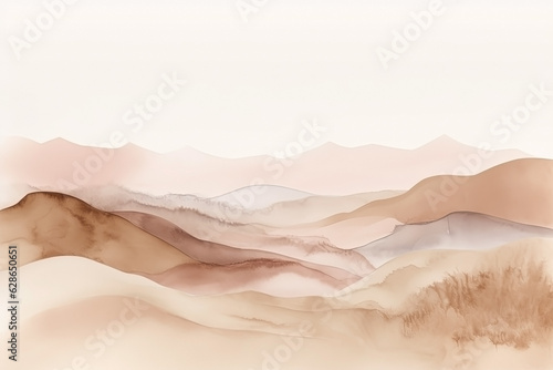 Watercolor neutral tones minimalist mountains landscape illustration