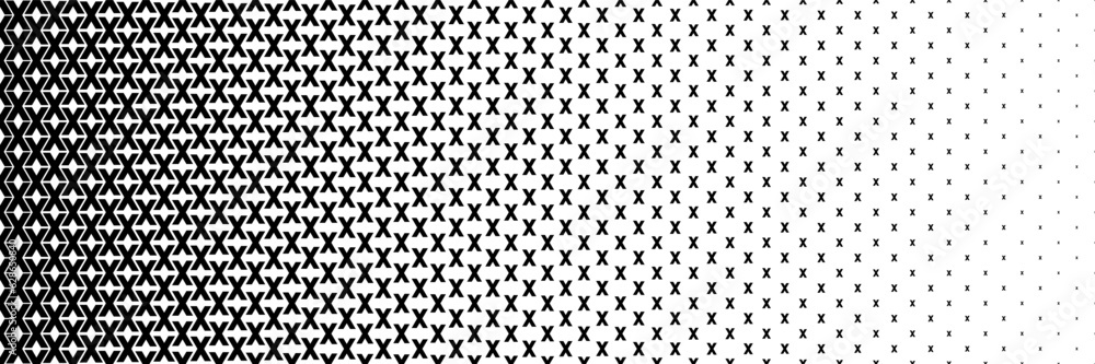 horizontal black halftone of capital letter X design for pattern and background.