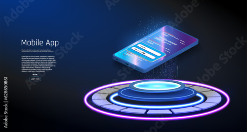 Revolutionizing the Future: A Mobile Application and Technology Concept Illustration”. This illustration showcases the latest advancements in mobile application design and development