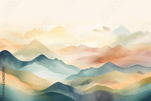 Watercolor neutral minimalist landscape illustration. Invitation  banner  card background
