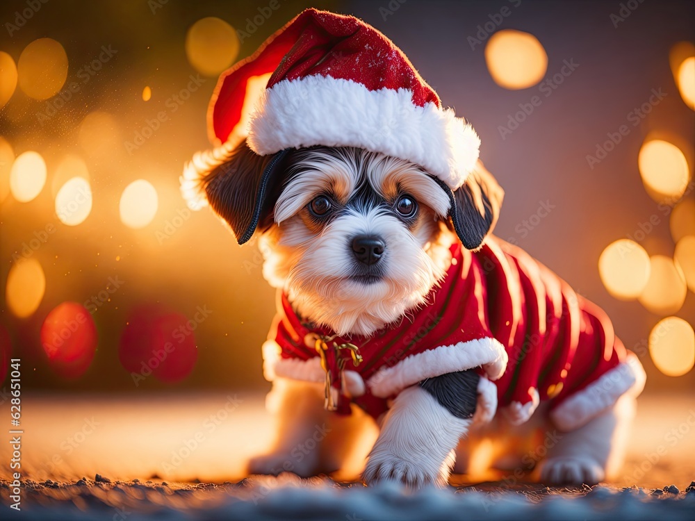 Little puppy dressed in Santa clothes. ai generative