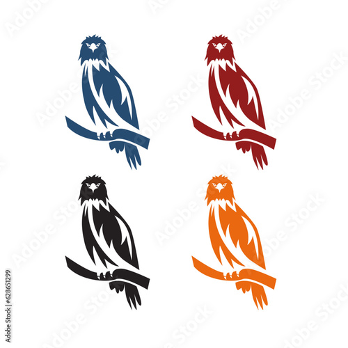 group of colorful eagles on a branch.Vector illustration