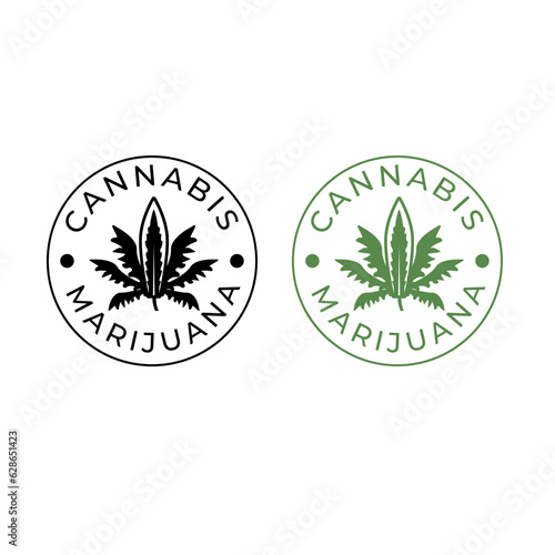 Label logo with marijuana leaf.Vector illustration