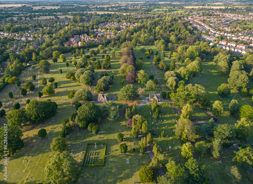 Obraz premium An aerial view of the 1st Cemetery in Ipswich, Suffolk, UK