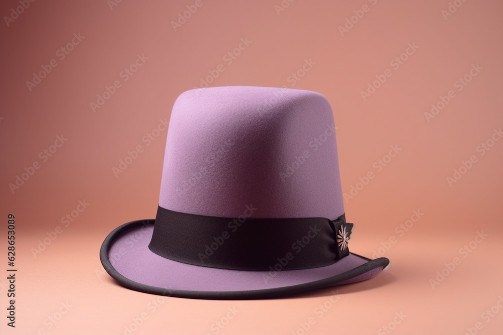 Front view of a traditional purple Bavarian hat for Oktoberfest isolated on a light pastel background Front view of a traditional purple Bavarian hat for Oktoberfest isolated on a light pastel background