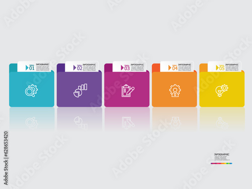 folder steps timeline infographic element report background with business line icon 5 steps