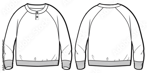 Baby boy Long sleeve hanley neck T Shirt flat sketch fashion illustration drawing template mock up with front and back view. Toddler baby boy and girl sweat shirt T shirt top cad drawing
