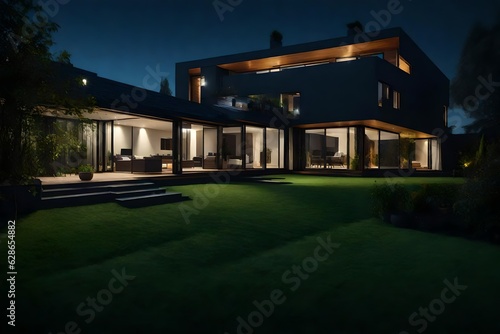 Modern house with garden at night © Creative artist1