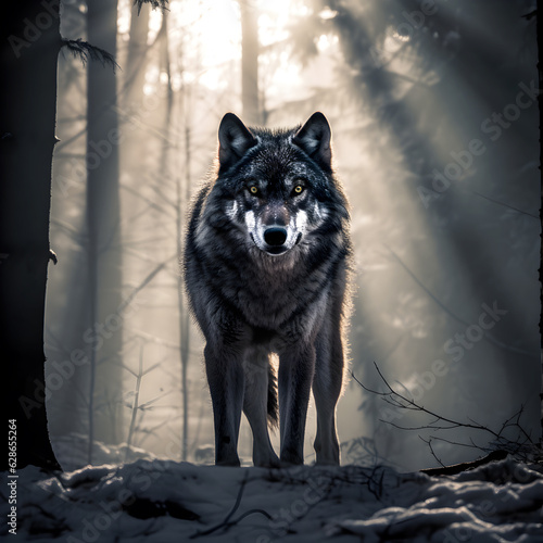 Wolf under the moon, wild and free, king of forest - Vector illustration. 