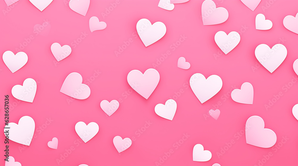 Corações brancos de uma linha no padrão sem emenda de fundo rosa barbie. Gráficos do dia dos namorados para cartões postais, anúncios, papel de embrulho