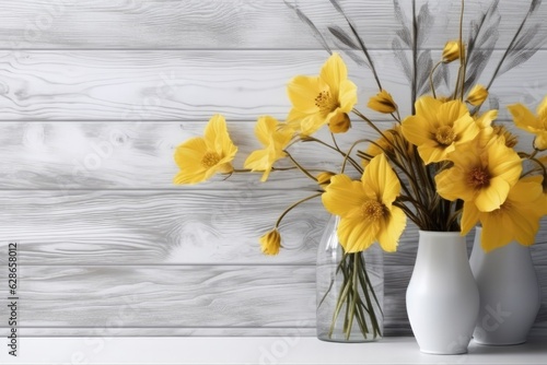 Special occasion flower bouquet on wooden background.