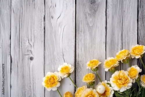 Special occasion flower bouquet on wooden background.