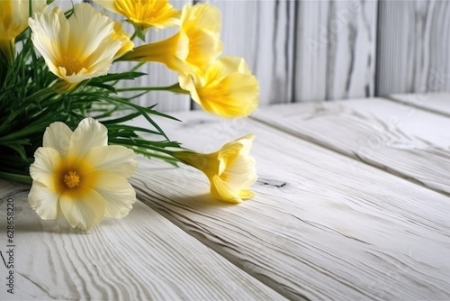 Special occasion flower bouquet on wooden background.