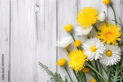 Special occasion flower bouquet on wooden background.