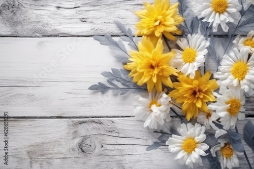 Special occasion flower bouquet on wooden background.