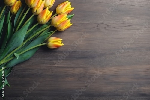 Special occasion flower bouquet on wooden background.