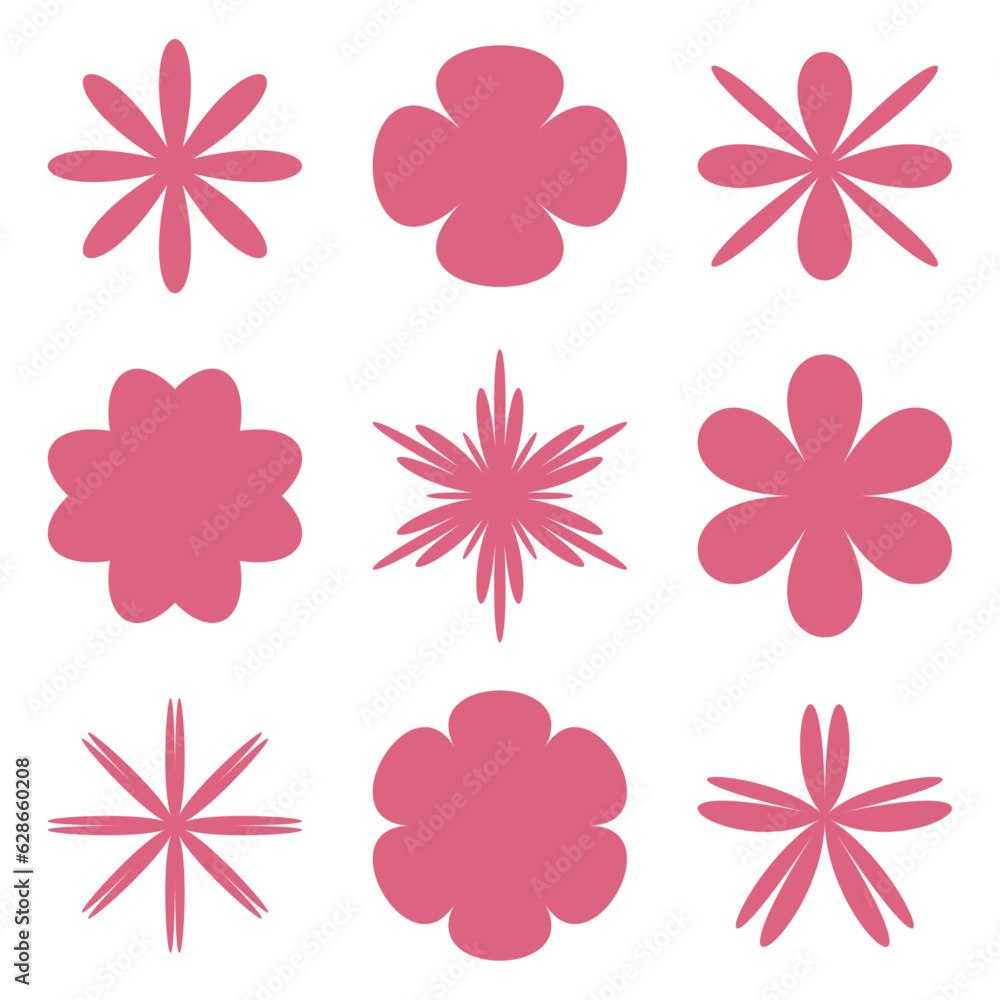 Fototapeta premium Set of pink flowers. Icons of flowers. Vector illustration 