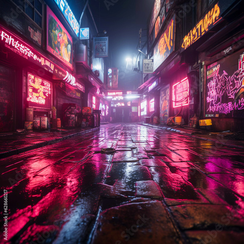 Tokyo Nightscapes  Neon Lights and Kanji Graffiti in Blacklight  Generative AI