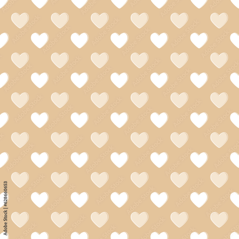 Seamless beige heart pattern background.Simple beige heart shape seamless pattern in diagonal arrangement. Love and romantic theme background.