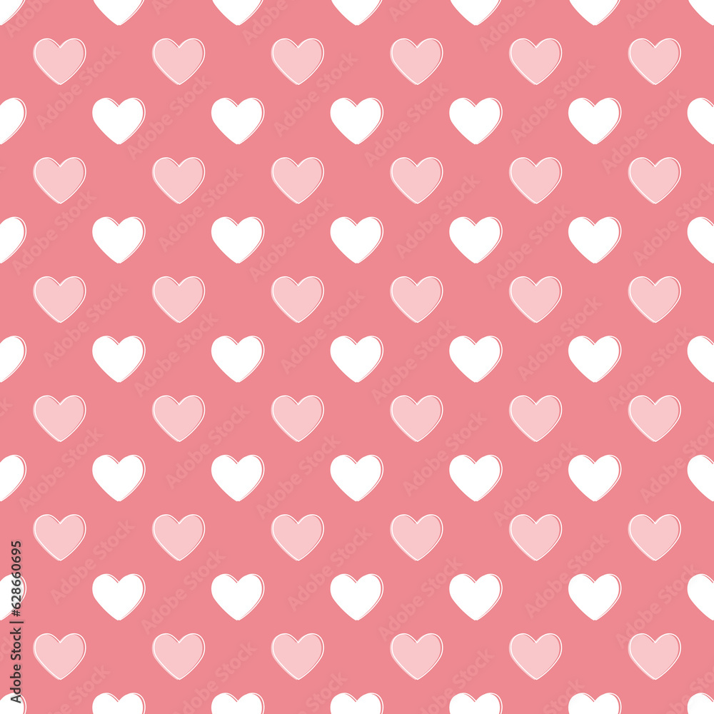 Seamless pink heart pattern background.Simple beige heart shape seamless pattern in diagonal arrangement. Love and romantic theme background.