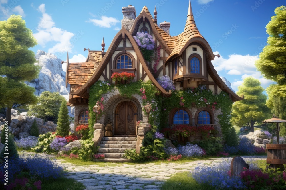Beautiful Cartoon House in Fairy Tale
