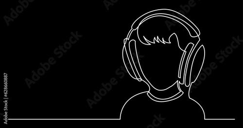 continuous line drawing vector illustration with FULLY EDITABLE STROKE of person listening music in headphones