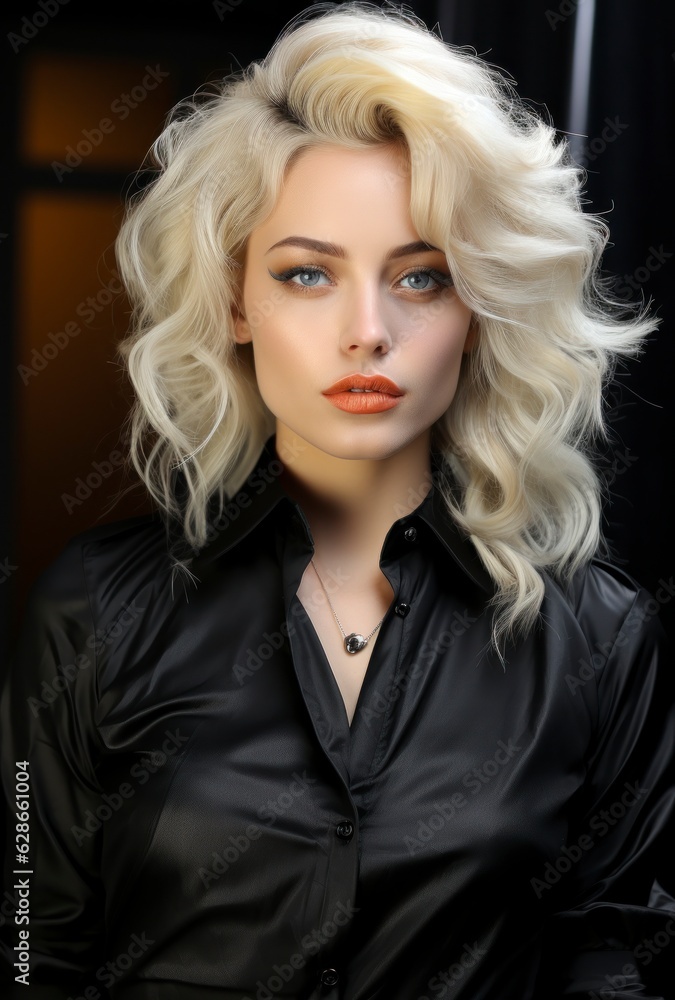 A beautiful woman with black lips on a cat eye, in the style of sterling silver highlights. A beautiful woman with black lips on a cat eye, in the style of sterling silver highlights.