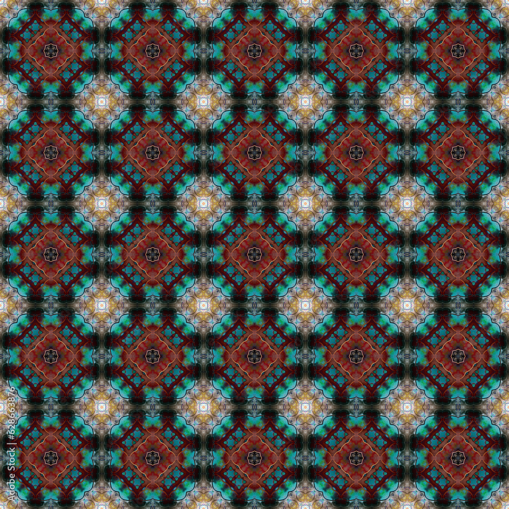 Seamless abstract square pattern. Modern texture - digital art. Fabric abstract kaleidoscope