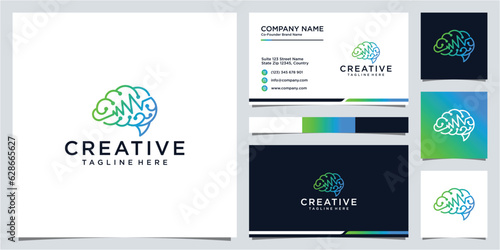 Creative brain pulse logo design and business card template