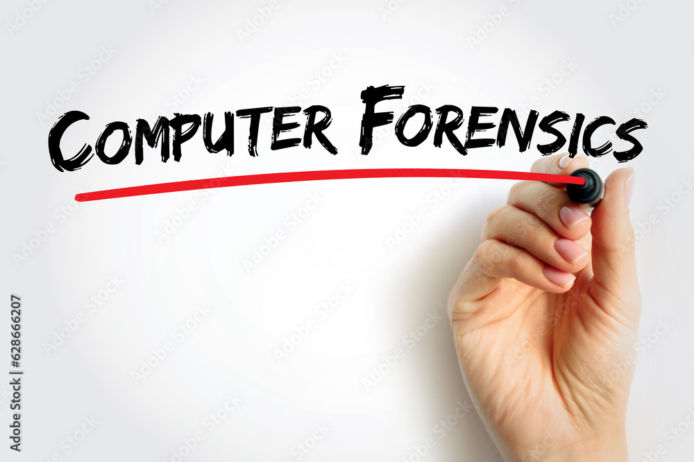 Computer Forensics - branch of digital forensic science pertaining to evidence found in computers and digital storage media, text concept for presentations and reports Computer Forensics - branch of digital forensic science pertaining to evidence found in computers and digital storage media, text concept for presentations and reports