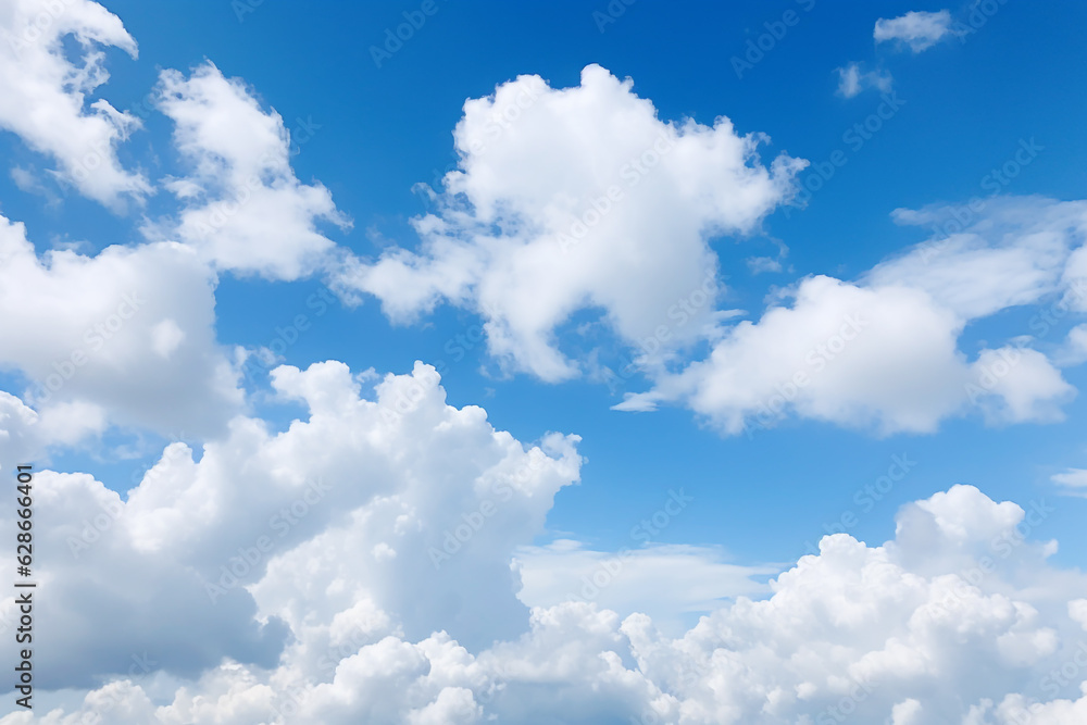 Fototapeta premium Background of fluffy clouds with blue sky