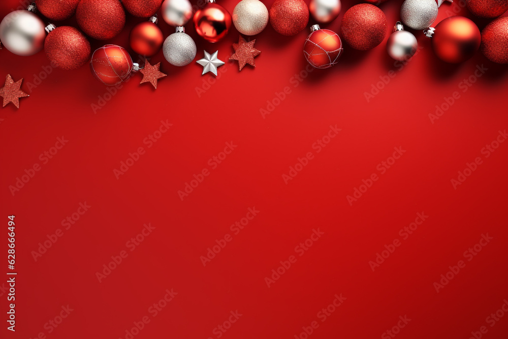 Red background with christmas balls frame Red background with christmas balls frame