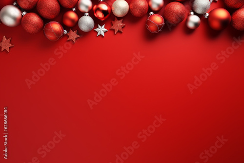 Red background with christmas balls frame