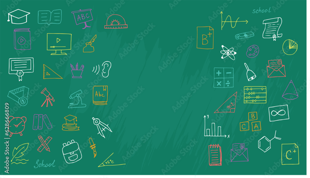 school. postcard. school blackboard. doodle. icons. back to school. september. 1st grade. schoolgirl. children. to study. teacher. postcard. banner. vector illustration. color background. flat style. school. postcard. school blackboard. doodle. icons. back to school. september. 1st grade. schoolgirl. children. to study. teacher. postcard. banner. vector illustration. color background. flat style.