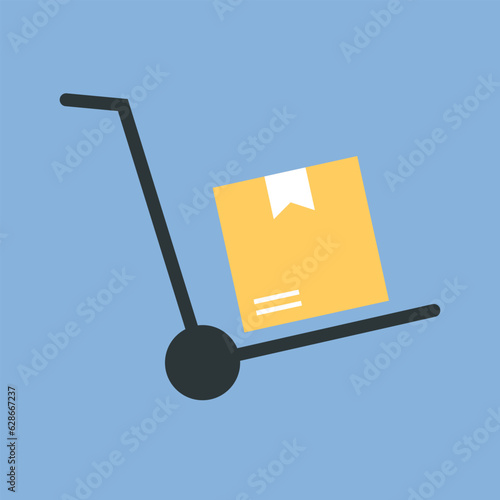 the package. box. delivery. unloading. cart. mail. worldwide delivery. sender. recipient. purchase. online store. to send. receive. vector illustration. color background. flat style.