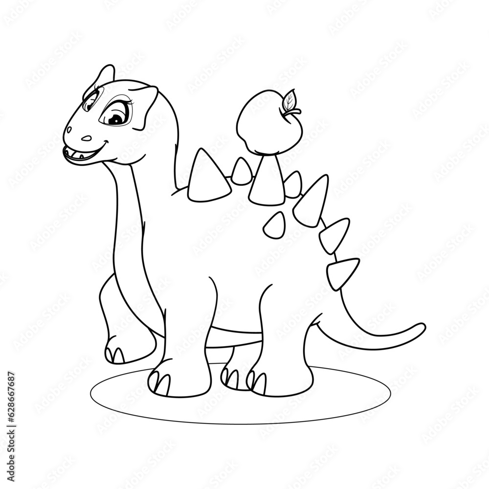 Obraz premium Coloring page. Whimsical Delight. Dinosaur's Apple Adventure