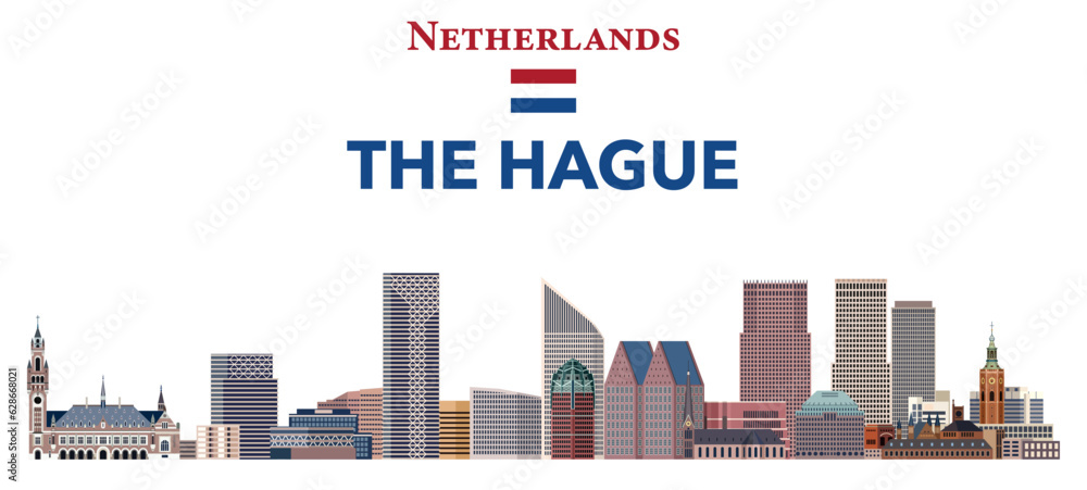 The Hague cityscape vector detailed illustration