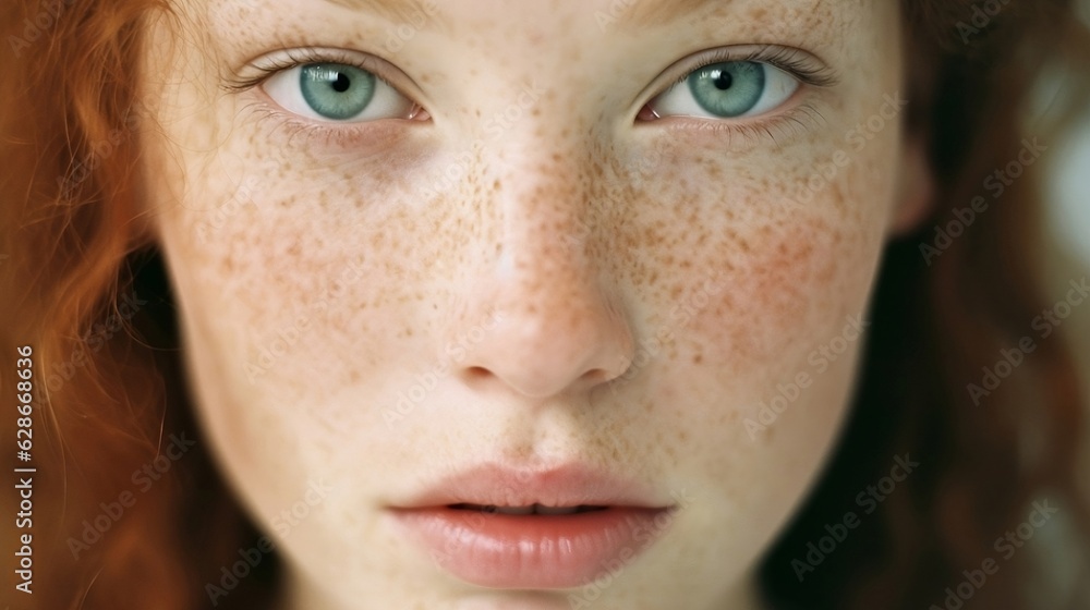 Large portrait of a Caucasian girl with freckles Large portrait of a Caucasian girl with freckles