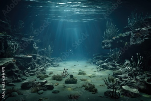 an underwater shot of a lifeless ocean floor, devoid of fish