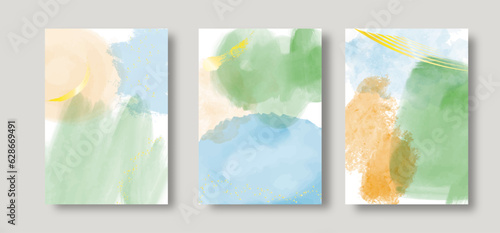 Abstract watercolor background vector. Luxury invitation card background with golden line and lines. Invite design for wedding and vip cover template. Editable