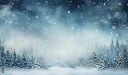 Hintergrund Winter Landschaft in weiß und blau - Schnee und Eis im Wald - Schneebedeckte Wiese und Bäume mit Platz für Bild oder Produkt