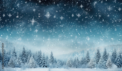 Hintergrund Winter Landschaft in weiß und blau - Schnee und Eis im Wald - Schneebedeckte Wiese und Bäume mit Platz für Bild oder Produkt © Karat