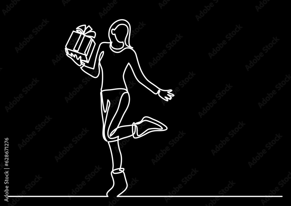 Naklejka premium continuous line drawing vector illustration with FULLY EDITABLE STROKE of regular authentic person in life situation as lifestyle concept
