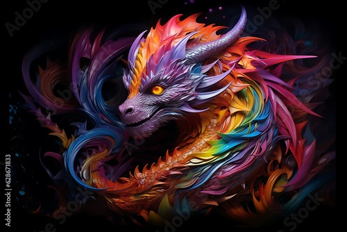 a brave dragon art made of all colors
