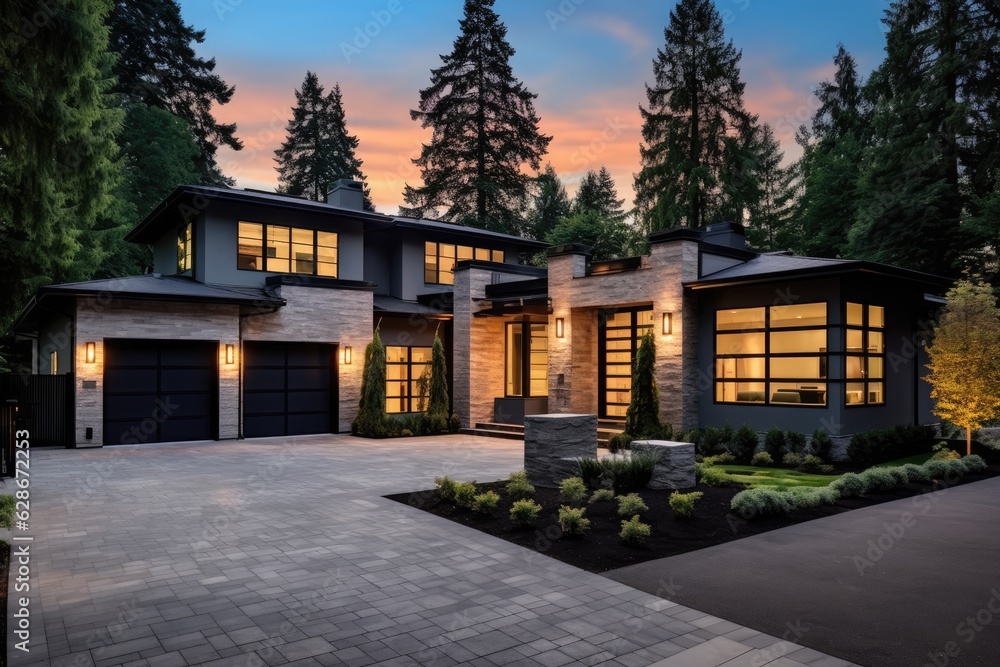 This splendid newly built residence in Bellevue, WA exudes an elegant and modern aesthetic. The property includes a two car garage and a meticulously maintained front yard, perfectly embodying the