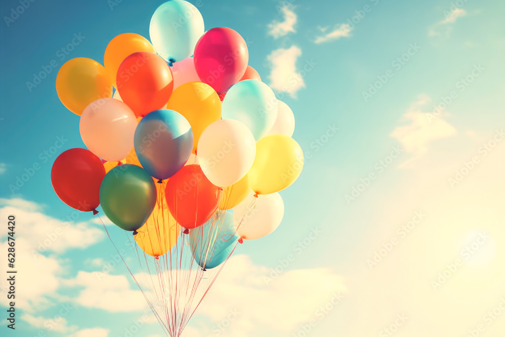  Balloons retro background. Balloons with Vintage color tone. Generative ai