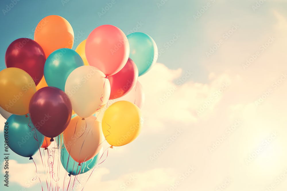  Balloons retro background. Balloons with Vintage color tone. Generative ai