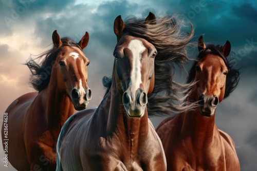 Three wild horses.